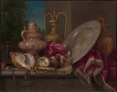 Still Life with Silver and Gold Plate, Shells, and a Sword by Meiffren Conte